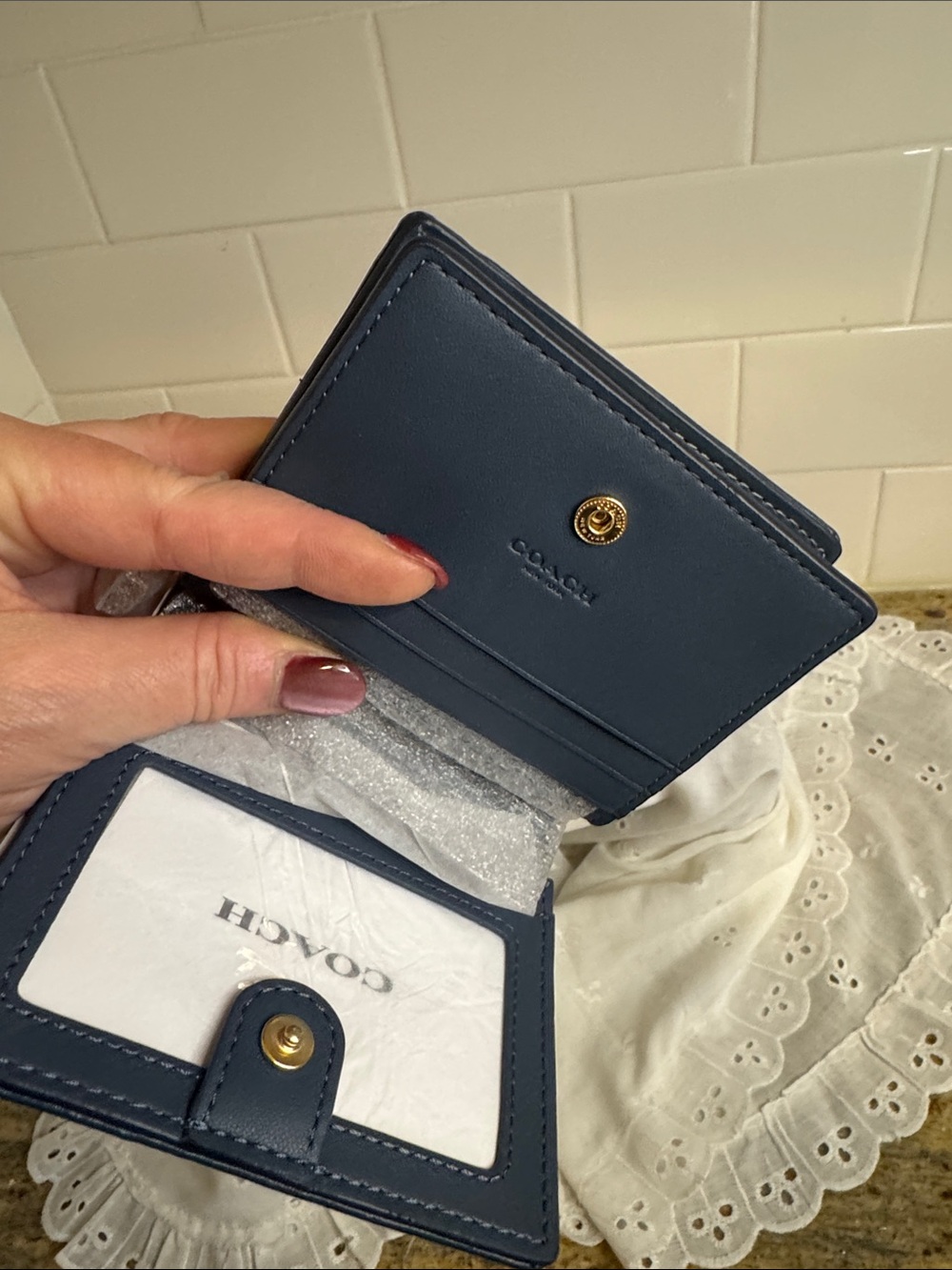 COACH Denim Signature Bifold Wallet - Light Blue with Navy Trim ! - Picture 6 of 12